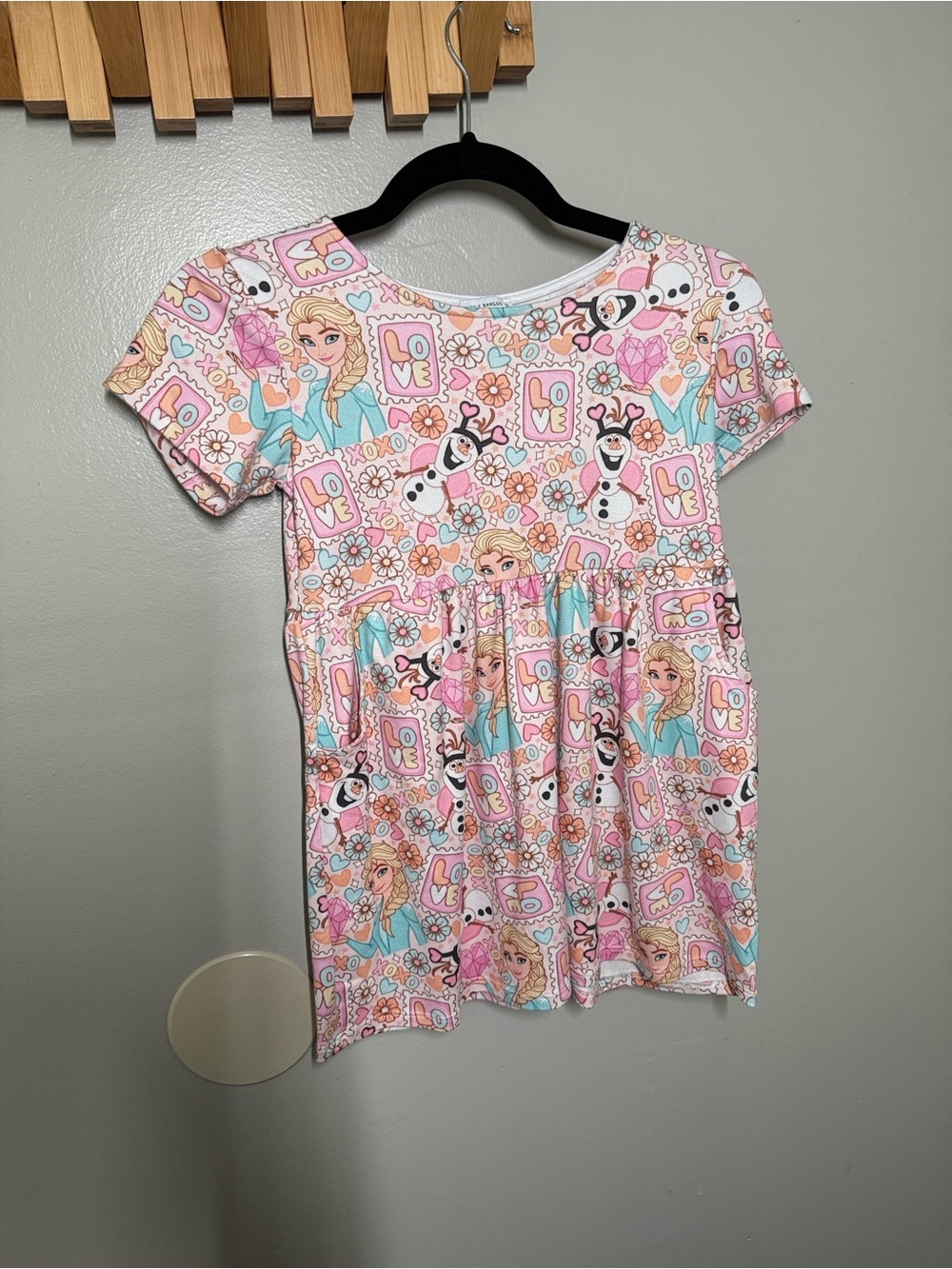 Girls Pink Frozen-Print Short Sleeve Dress